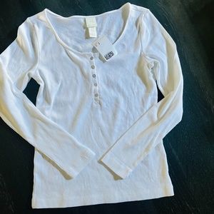 NWT H&M White Ribbed Button Henley